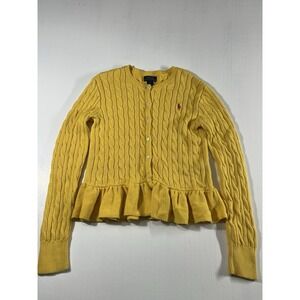 Polo Ralph Lauren Girls Cable Knit Cotton Peplum Cardigan Yellow Size 12/14